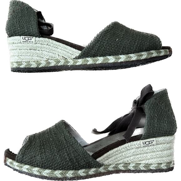 UGG Australia Mar Green Suede Espadrille Wedge Heels With Ankle Tie Size US 9 - Picture 1 of 11